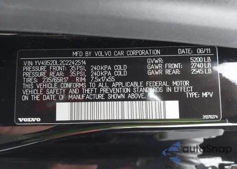 2012 Volvo Xc60 3.2 from USA, damaged, VIN YV4952DL2C2242514